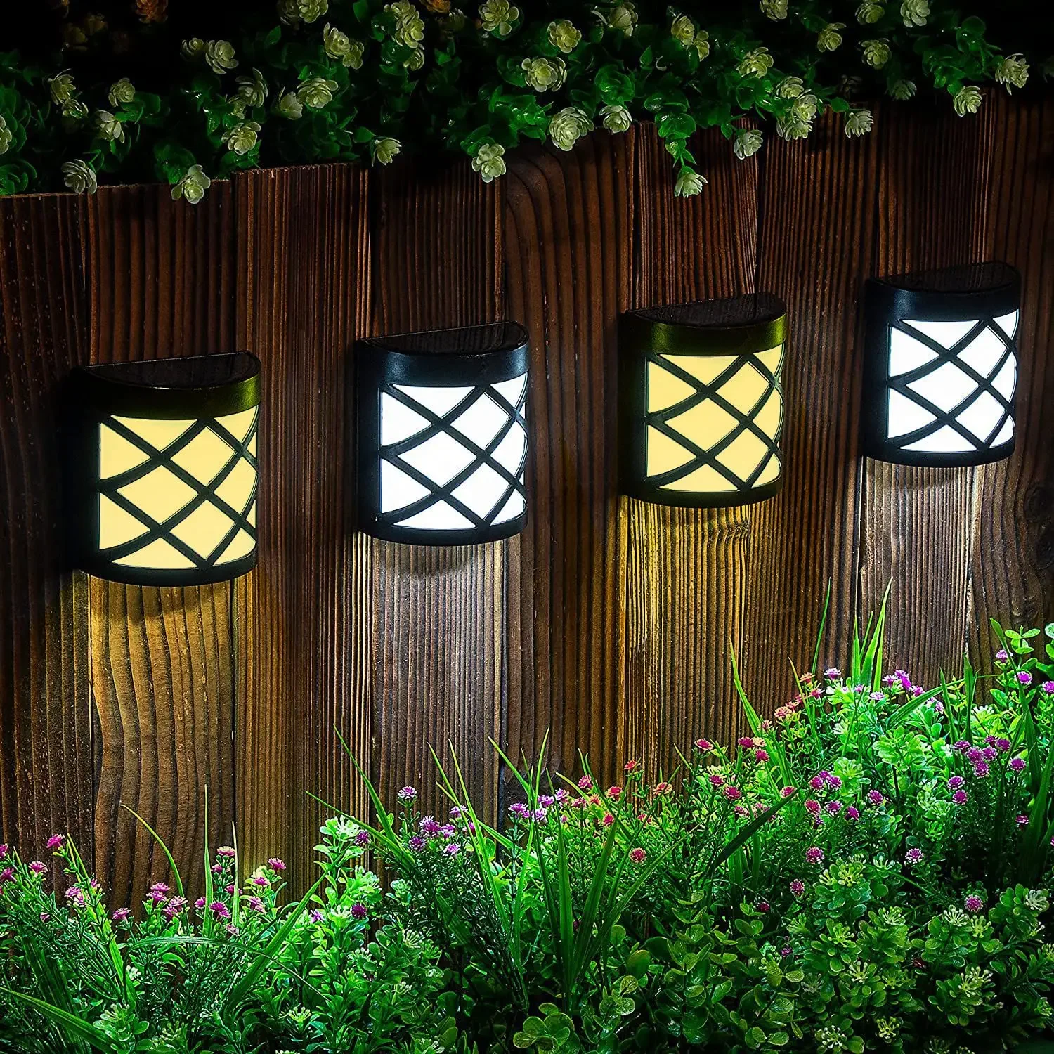 6 LED Solar Fence Lights Outdoor Solar Deck Lights 7 Colors Changing Waterproof Wall Lamp for Fence Patio Yard Step Garden Decor