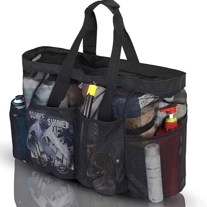 Beach Bags Lightweight Waterproof Foldable Mesh Straps Zippered Pockets Fixed Shoulder Straps for Travel Large Tote of Swim Gear