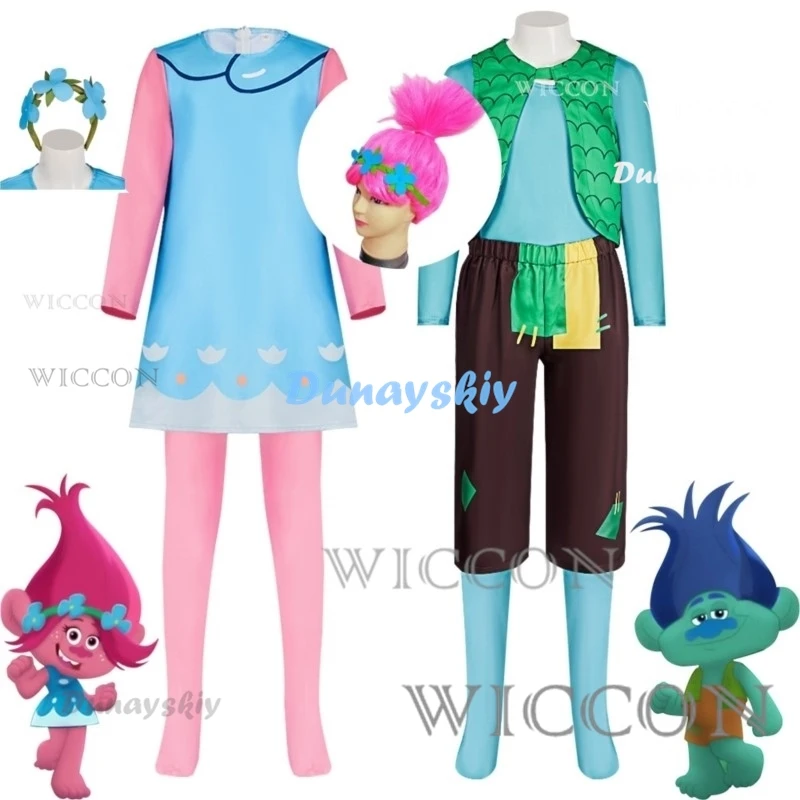 

Anime Boys Branch Cosplay Costume Wigs Girls Poppy Cosplay Funny Dress Halloween Costume For Kids Purim Carnival Outfits