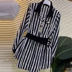 Camisa de manga larga con cuello Polo para mujer, Tops versátiles más delgados, moda coreana, empalme de botones a rayas, aspecto suelto, nuevo, Primavera