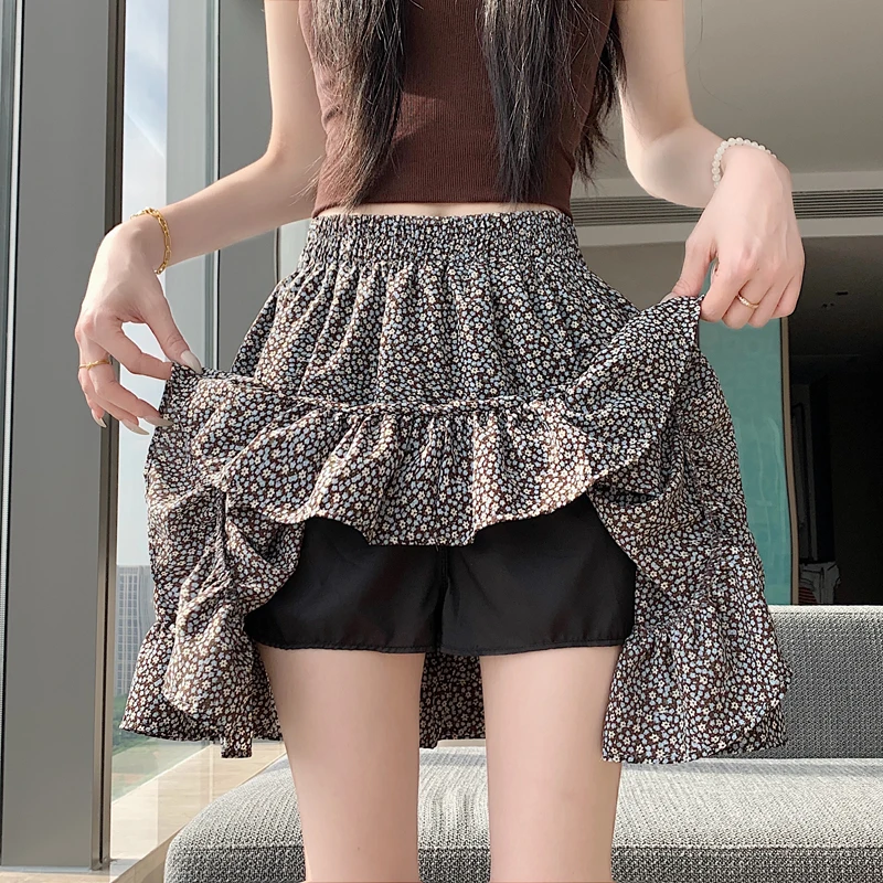 Floral Print Women's  Skirt High Waist A-Line Silhouette Anti-Light Walking Cake Skirt Slimming for Pear Shaped Body