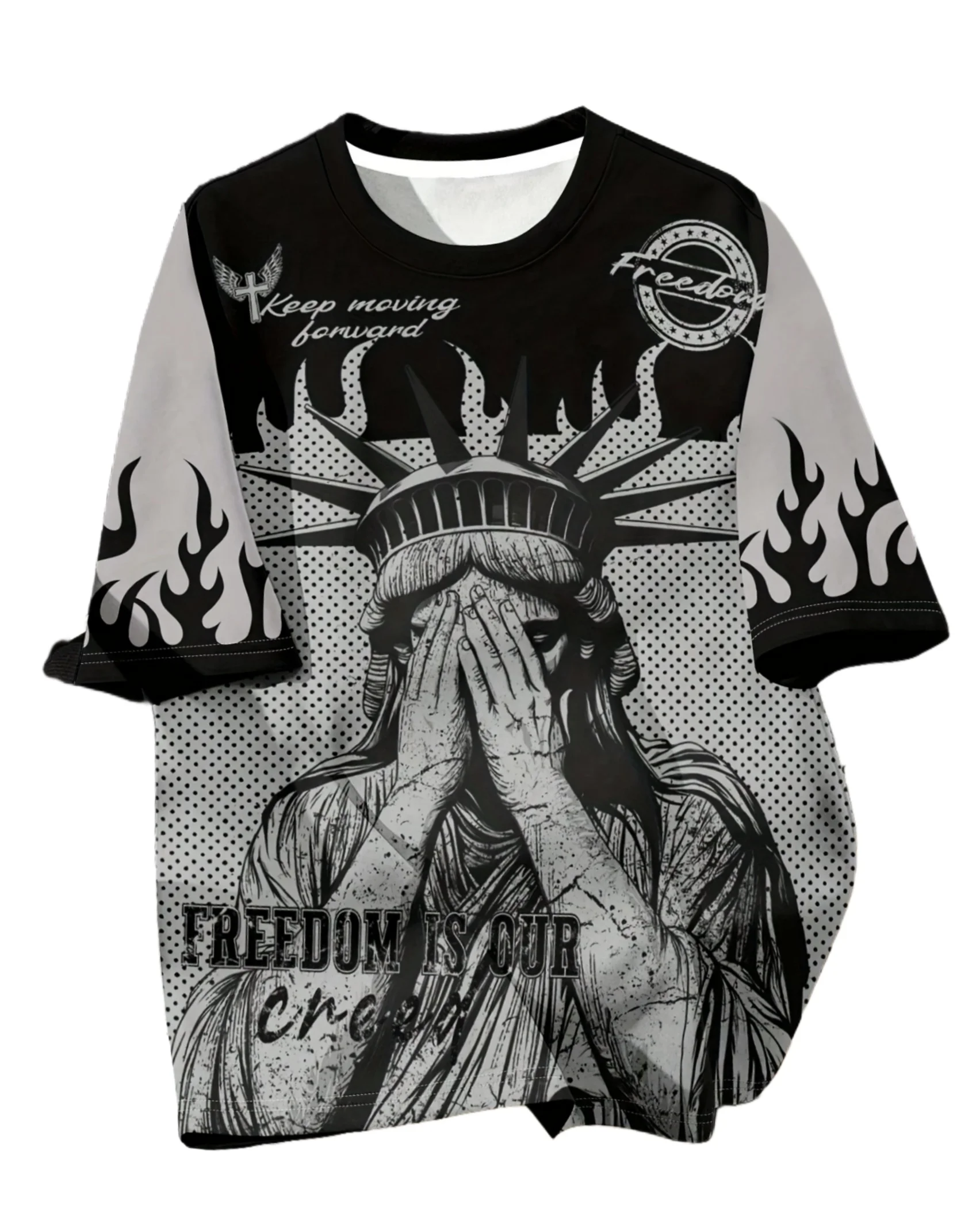 

2025 Hot Selling Goddess 3D Printed Polyester Men's Sports T-shirt Freedom Letter Top Outdoor Breathable Quick Dry Crew Neck Tee