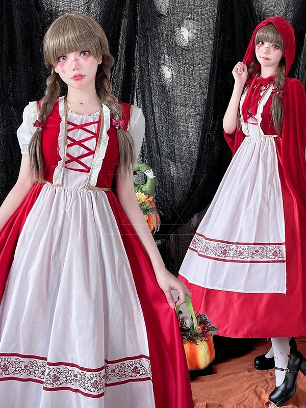 Adult loween Red Hooded Dr with awl Maid Costume Long Cisas Dr Chinese Production Ladies Ethnic Stage Costume