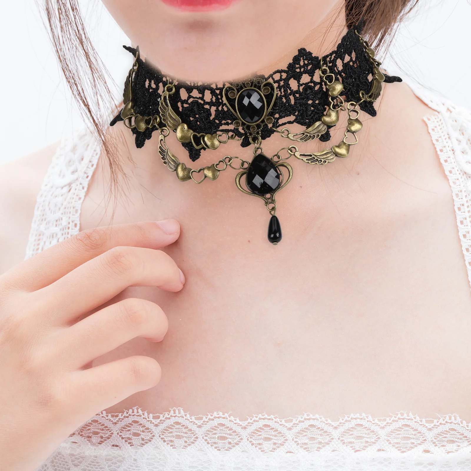 

5pcs Necklaces Gothic Black Choker Punk Goth Accessories Women Party Costume Gothic Lace Necklace Black Lace Choker Women