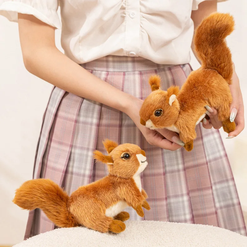 Simulation 16cm Lifelike Brown Squirrel Plush Toys Fluffy Stuffed Cloth Animal Doll Gift For Boyfriend Home Decoration