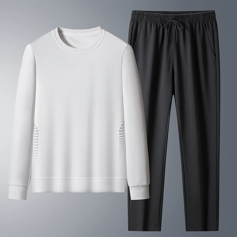 

Весенне-осенний мужской спортивный костюм для бега и фитнеса: ветрозащитный, дышащий, с длинными рукавами и брюками, модный комплект из двух предметов