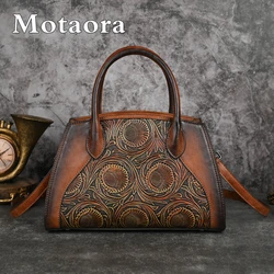 Motaora New Chinese Style Embossed Shoulder Bag For Women's Vintage Large Capacity Crossbody Bag Female PU Leather Handbag Purse