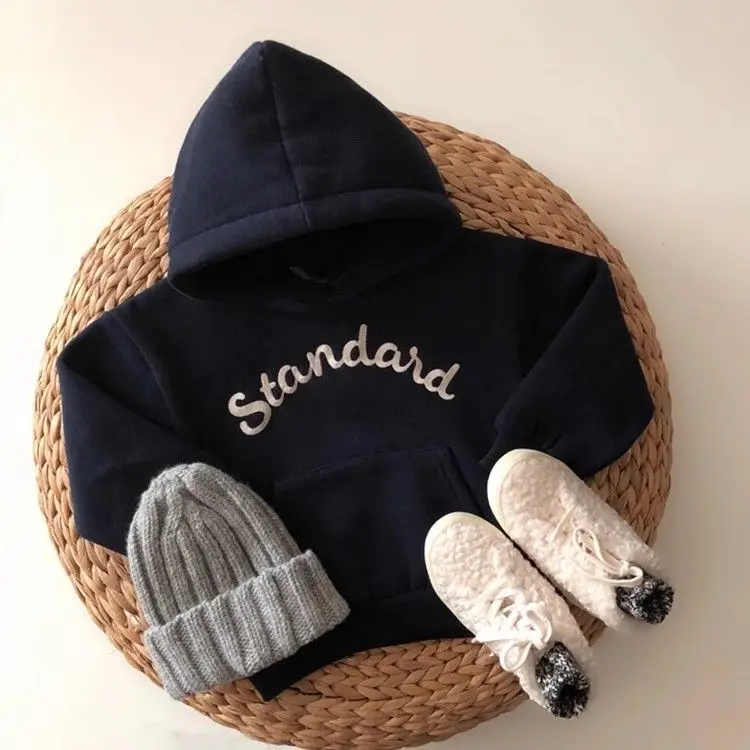 Autumn Winter Letter Print Long Sleeve Baby Hoodies Hooded Embroidery Loose Cotton Soft Newborn Sweatshirt Unisex