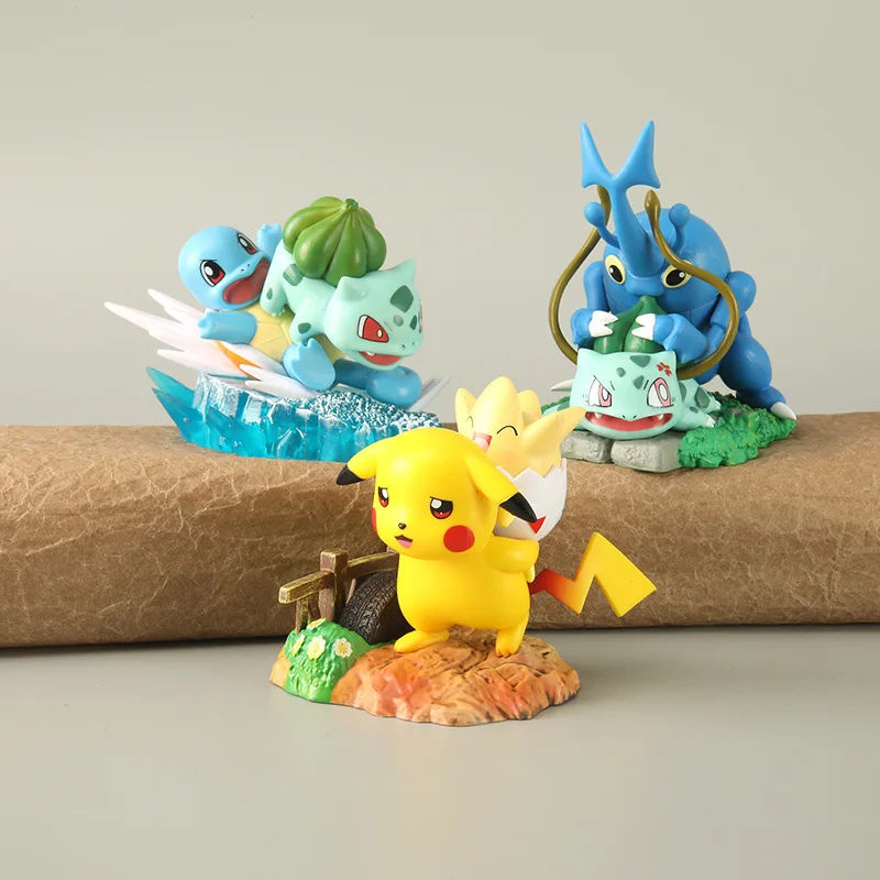 8.5cm 3pcs/Lot Pokemon Pikachu Anime Heracross Toys Model Action Figures PVC Dolls Ornaments