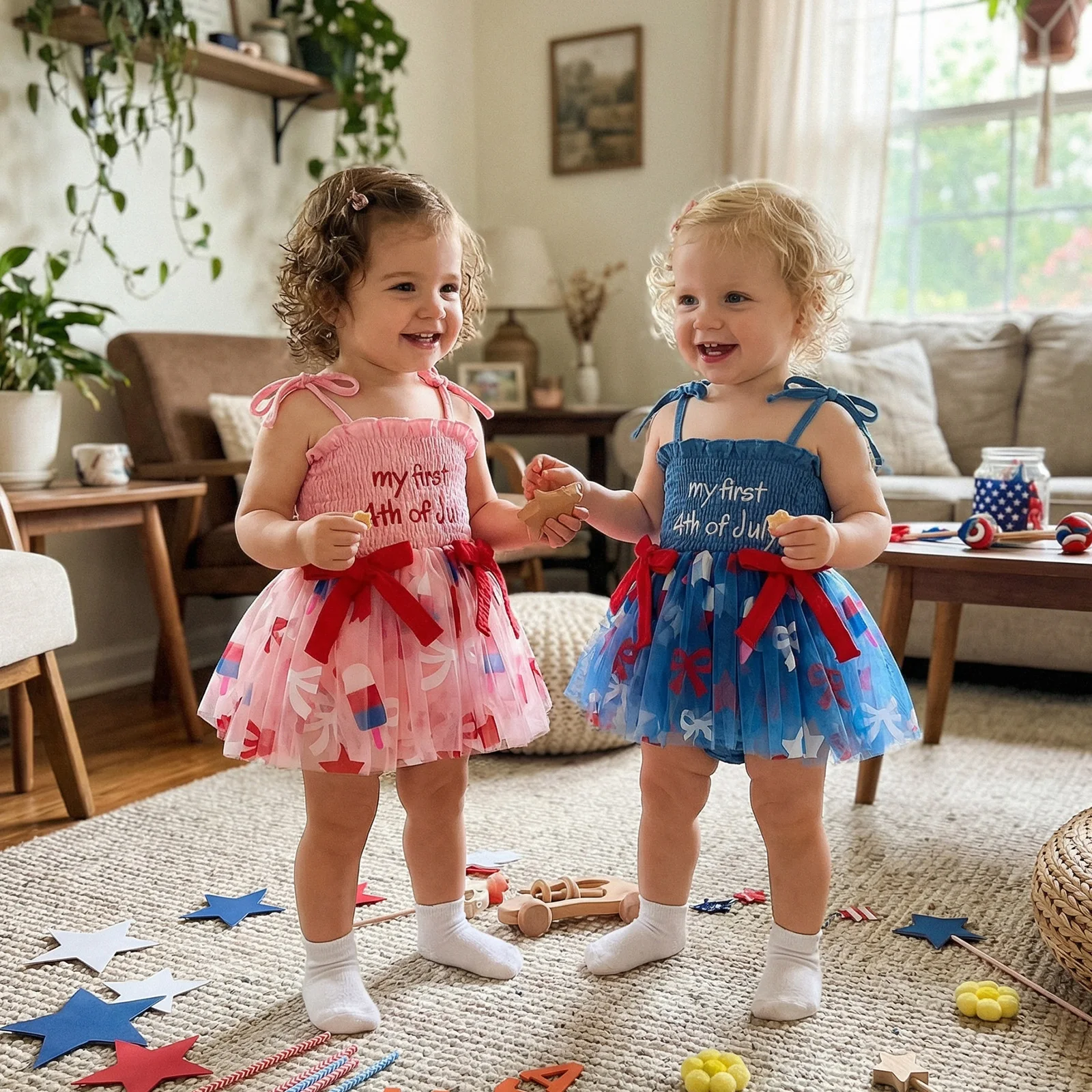 

Baby Girls Mesh Romper Dress Sleeveless Embroidery Letters Tulle Patchwork Party Bodysuit Summer 4th of July Clothing