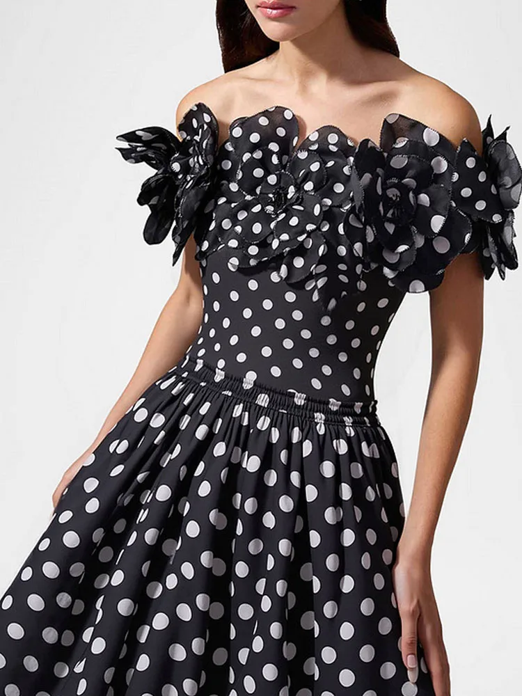 

Элегантная пляжная одежда с принтом в горошек, облегающие наряды, сексуальное боди с открытыми плечами и полуюбка, женский модный комплект с рюшами, пляжные костюмы из 2 предметов