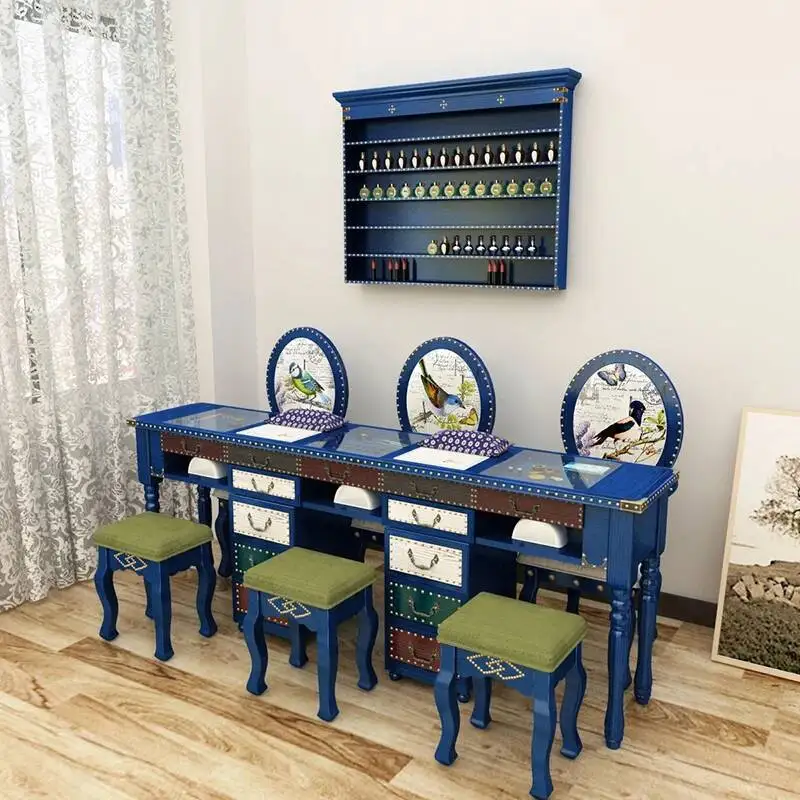

French Vintage Nail Table Professional With Storage Classic Aesthetic Nail Table Elegant Glam Table De Manucure Salon Furniture