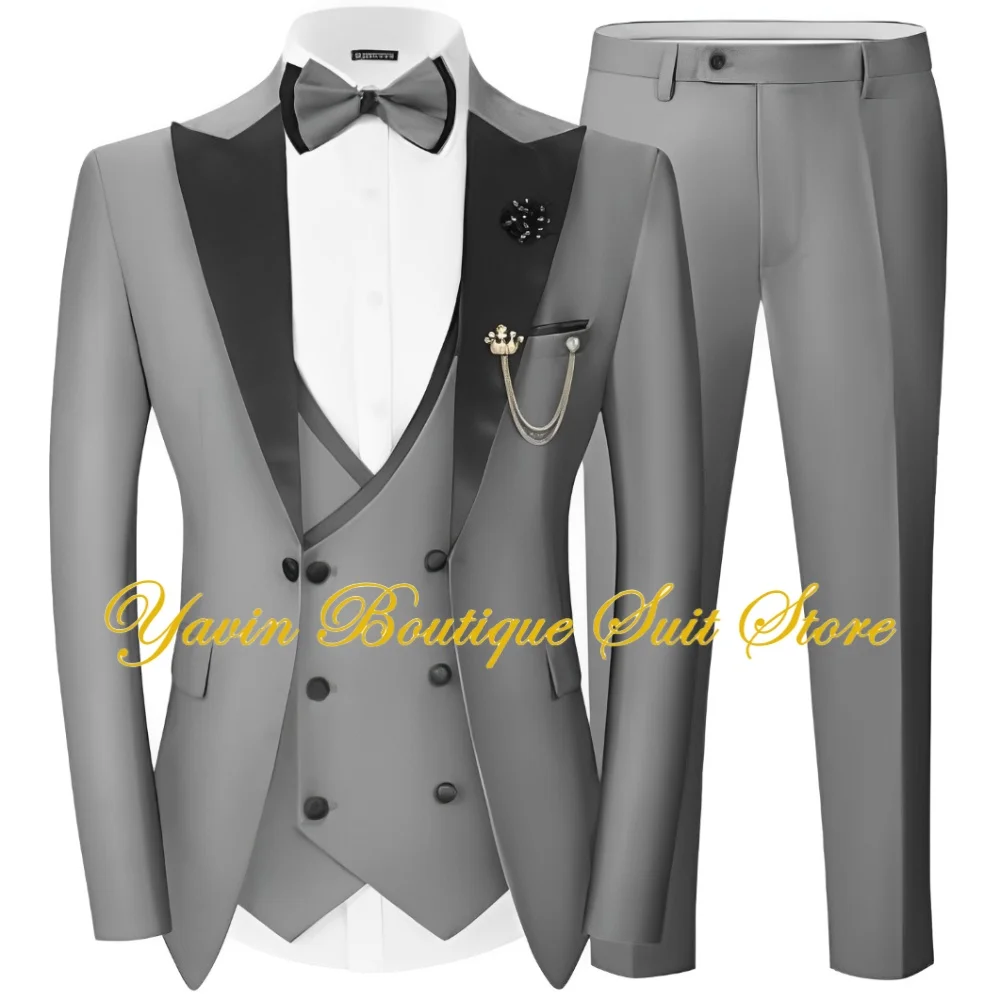 Herren-Hochzeits-Smoking, eleganter Herrenanzug, individueller Blazer, Reverskragen, Jacke, Hose, Weste, 3-teiliges Set