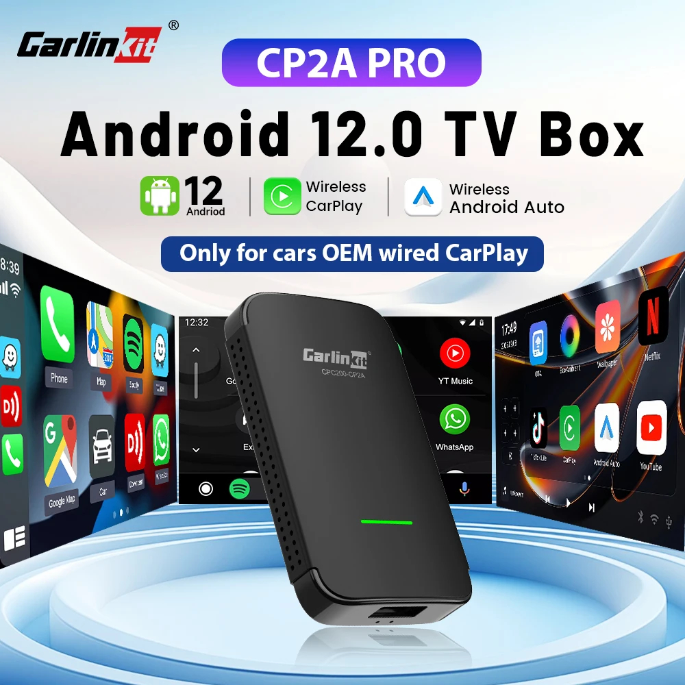 CarlinKit CP2A Pro Android 12 TV Box 2GB+16GB Wireless CarPlay Android Auto Smart Car Ai Box for Video Support Youtube Netfilx