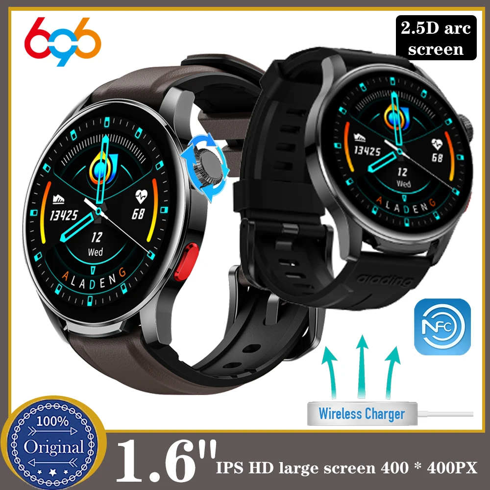 

1.6" 2.5D Arc Screen Smartwatch Wireless Charging Rotating Crown Waterproof NFC Sports Heart Rate Men Music Smart Watch Waterpro