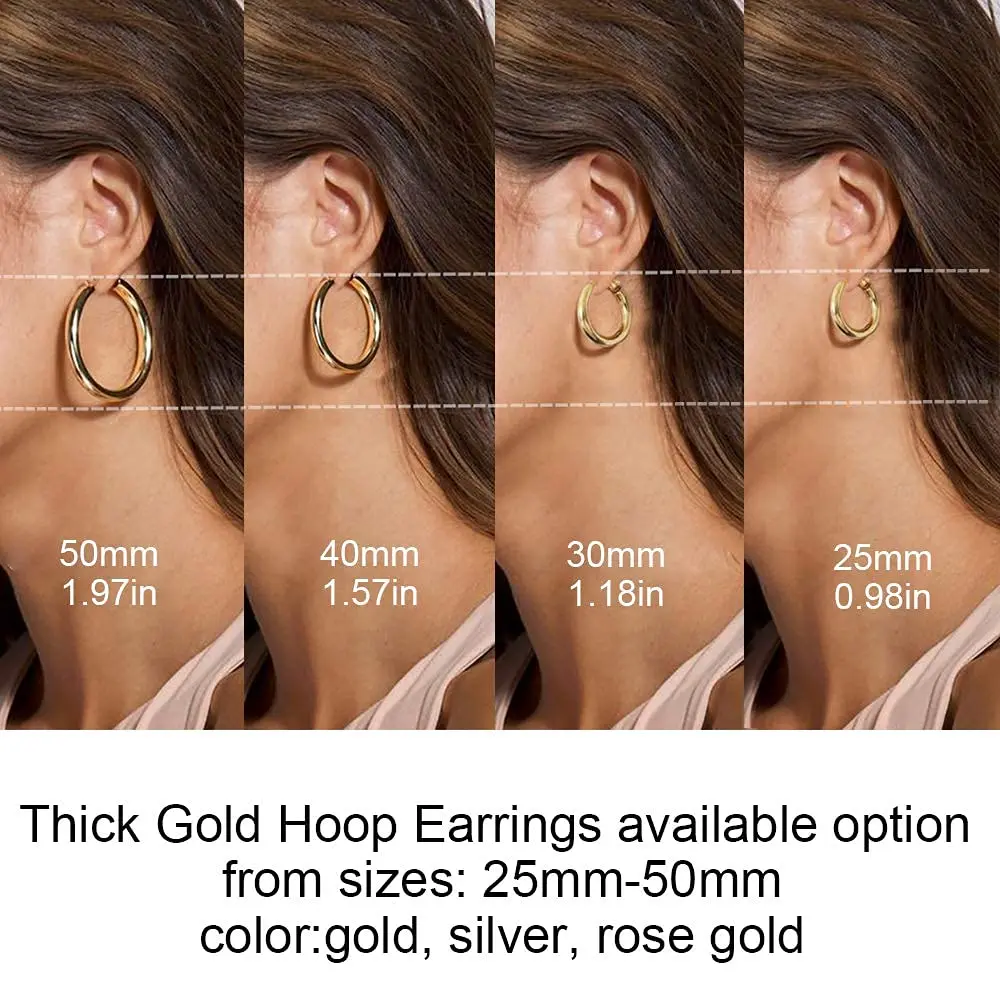 Vonmoos Chunky Hoop Earrings Set for Women With 925 Sterling Silver Needle 14K Real Gold Plated New Modern Fashion Jewelry