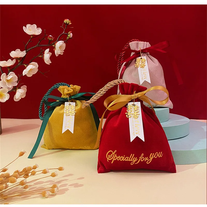 LBSISI Life-Drawstring Velvet Bags Wedding Candy Chocolate Nougat Jewelry Packaging Valentine's Day Birthday Party 10Pcs