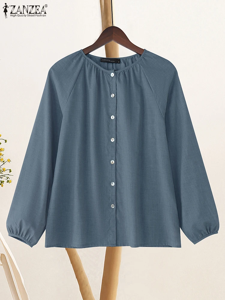

2025 ZANZEA Women Casual O Neck Long Sleeve Tops Autumn Blouse Elegant Solid OL Work Shirt Oversize Chemise Buttons Down Blusas
