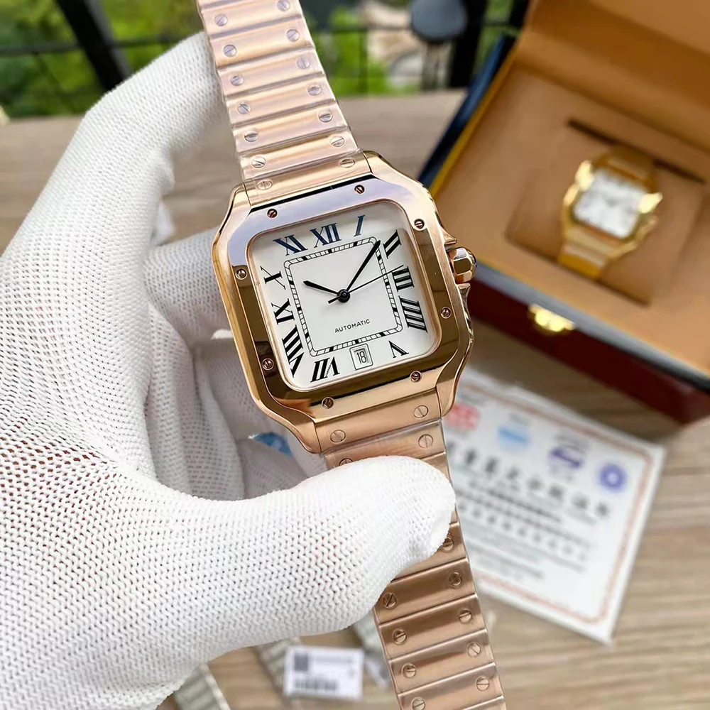 Orologi da polso di marca calda uomo donna amante 39mm 34mm quadrato meccanico automatico cinturino in acciaio di buona qualità orologio di lusso CT39