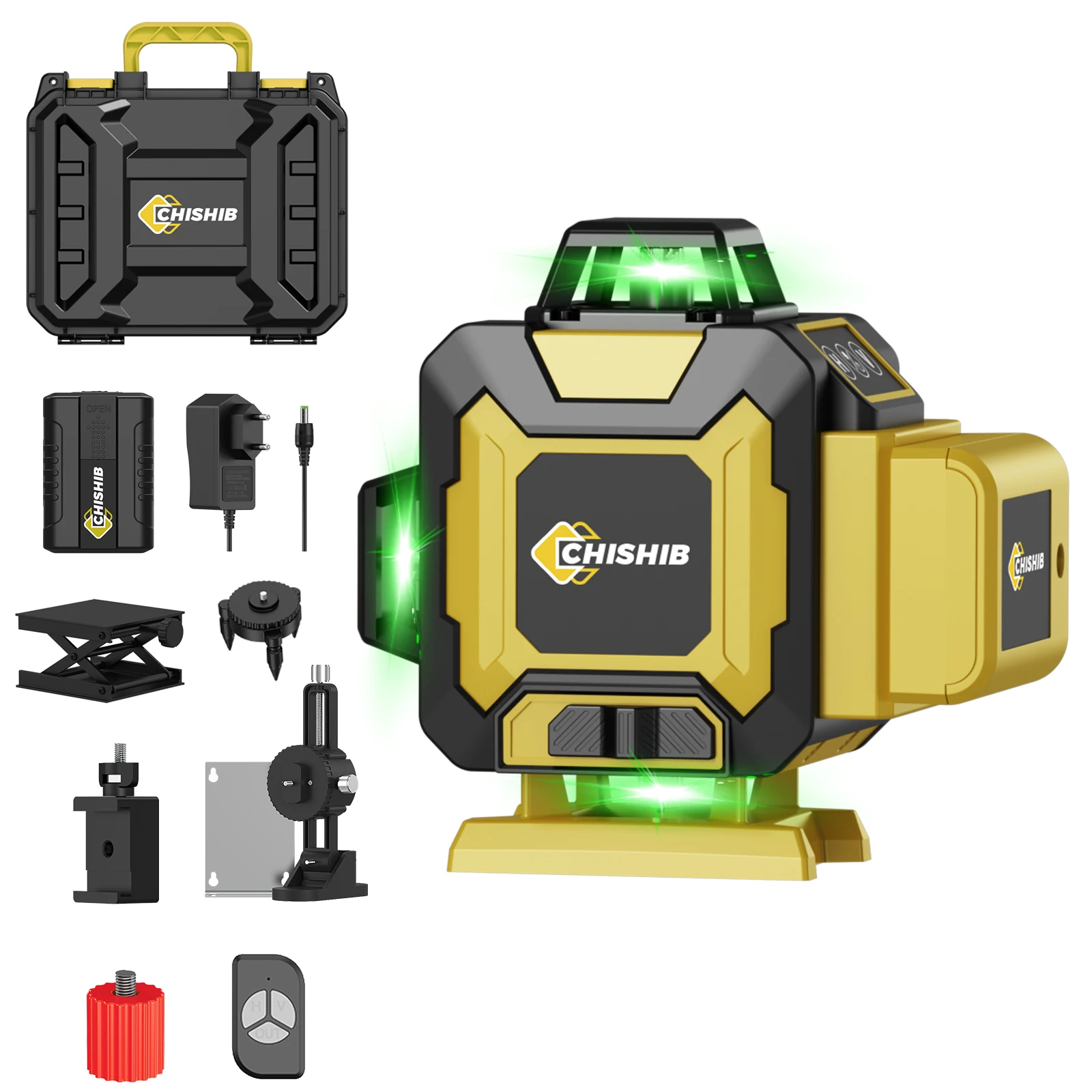 CHISHIB Nivel Laser 4D 16 Lines 360°Self-leveling Laser Levels with Suitcase Horizontal Vertical Professional Laser Level Tool