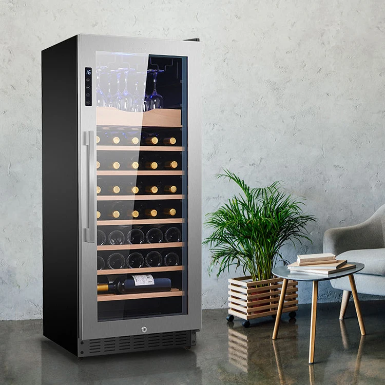 

Commercial Smart Wine Cabinet Custom Black Full Glass Door Wine Cooler Electric 56 Bottle Hotel Wine Cabinet