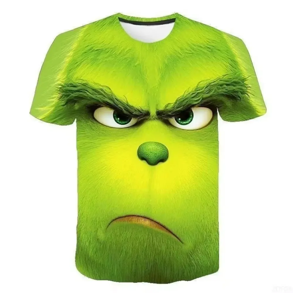 New Funny Cute Christmas Cartoon Green Fur Monster 3D Print Sport Quickdry Breath Men T-Shirt Outdoor Street Casual Parent-Child
