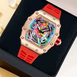 Hoogwaardig gekleurd hiphop wijzerplaat PINTIME horloge voor heren siliconen band roestvrijstalen behuizing mode waterdicht quartz horloge