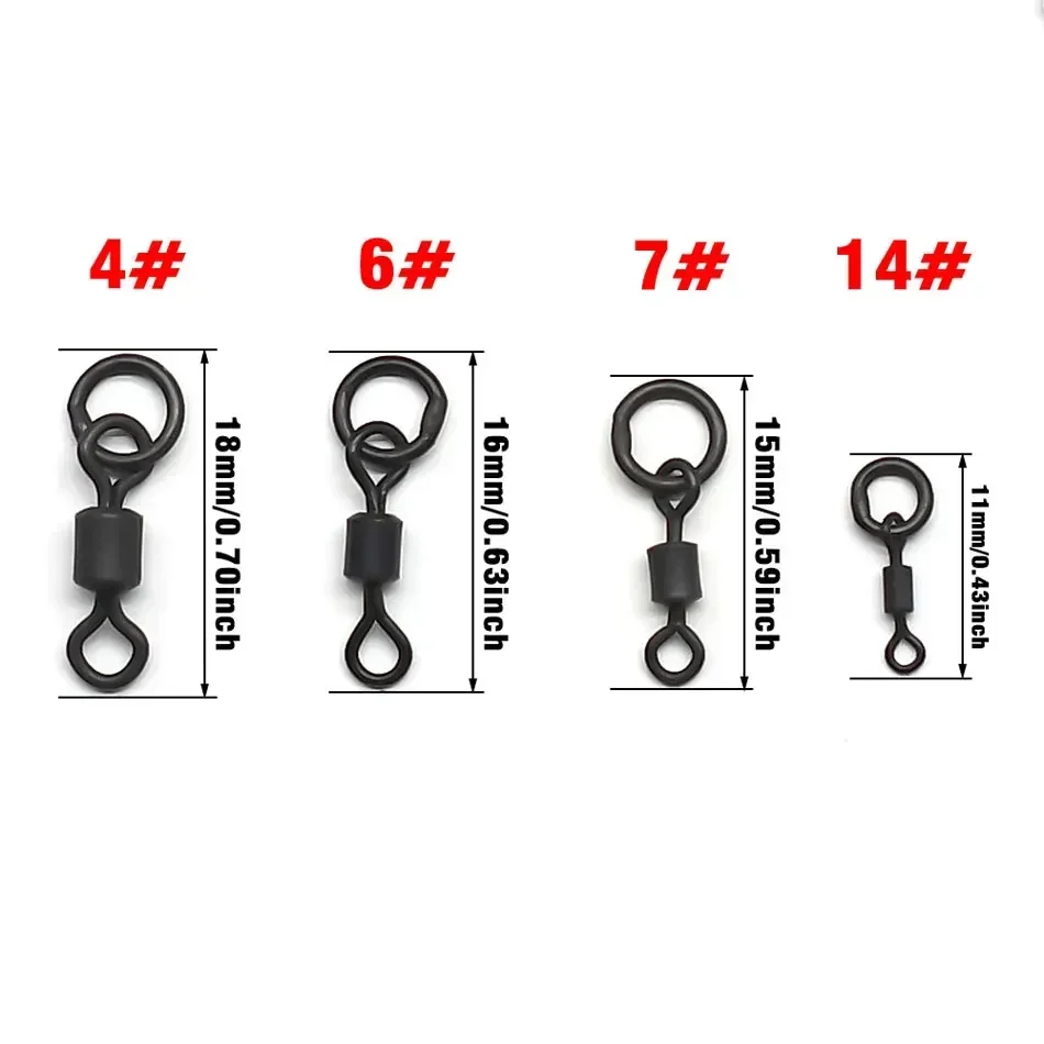 MNFT 50 Stück Micro Flexi Hakenwirbel 4 Größen, Karpfenangeln Mini Ringhakenwirbel, Terminal Angelzubehör – Detail 3