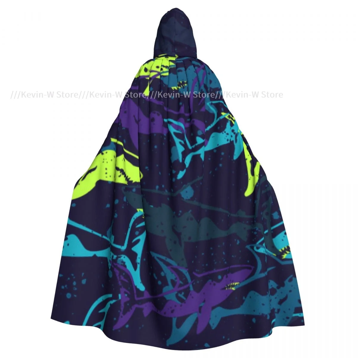 Unisex Witch Party Reversible Hooded Adult Vampires Cape Cloak Funny Sharks