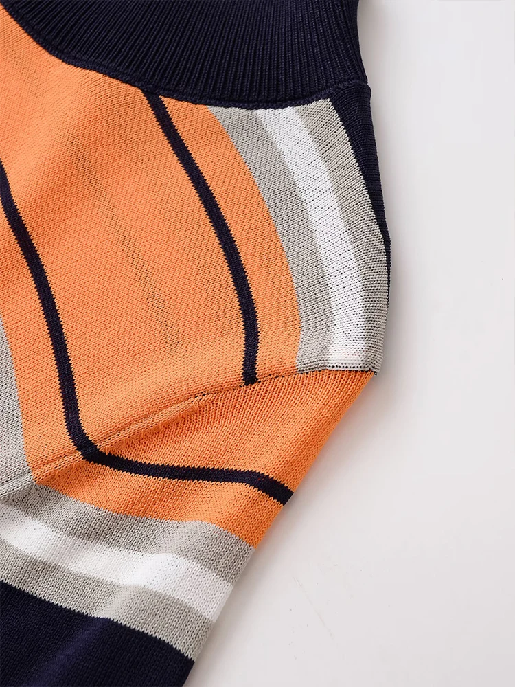 Estilo europeo y americano otoño nueva moda casual diseño de las mujeres sentido desplazamientos versátil top corto de punto a rayas