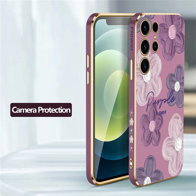 Shockproof Phone Case For Samsung Galaxy S23 Ultra S22 S21 Plus S20 fe S10 NOTE 20 10 8 9 Soft Silicone Painting Flowers Cover