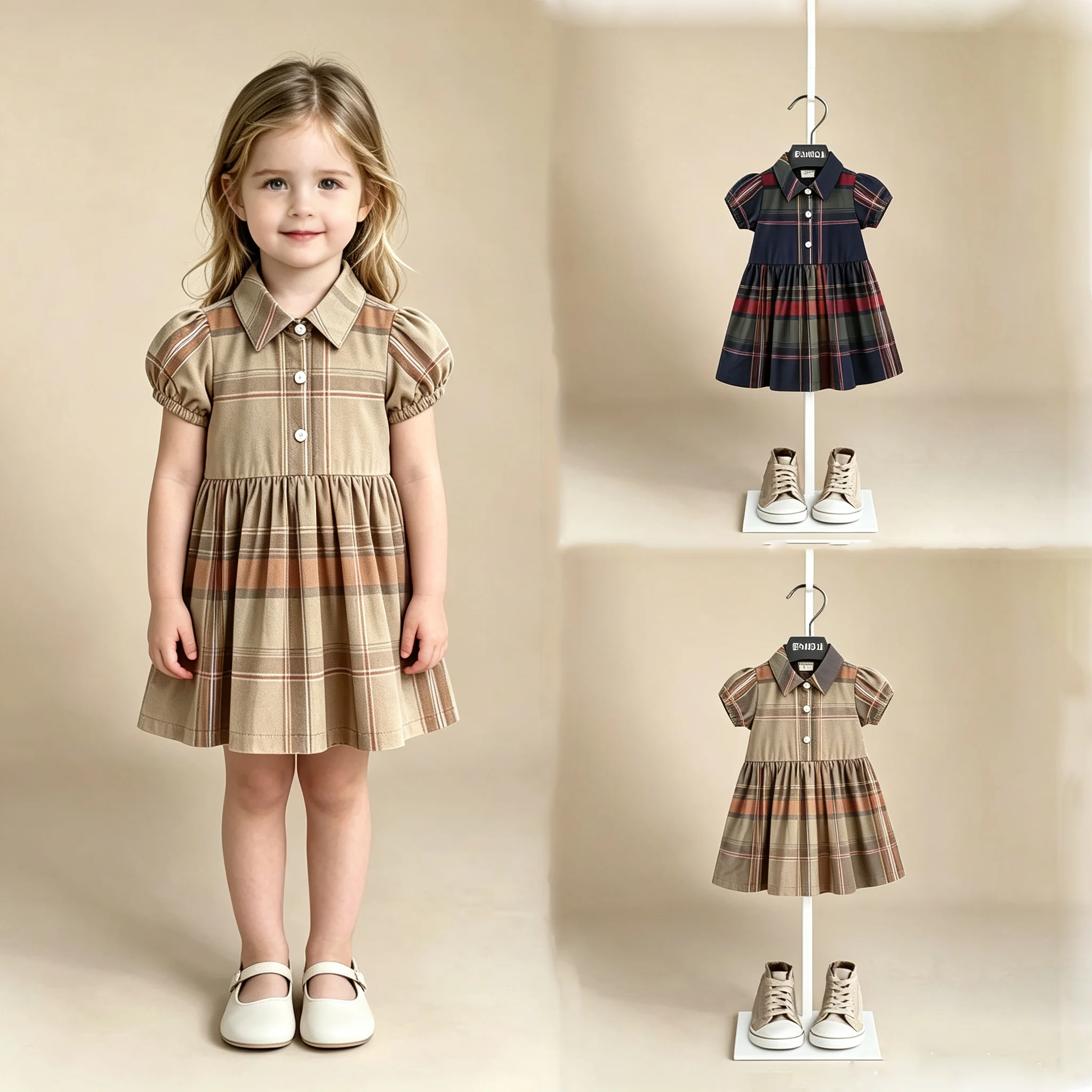 Toddler Girls Summer Short Sleeves  Clothes for Kids Baby Girls Striped Plaid Slim  Comfortable Princess Children Party Dress