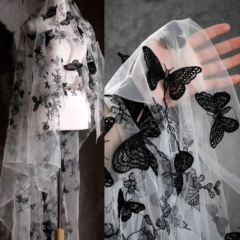 

Three Dimensional Butterfly Embroidery Lace Fabric Creative Black Top Dress Evening Dress Decorative Clothing Designer Fabric