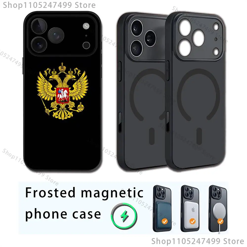 Custodia per telefono nazionale con emblema bandiera russa russa per iPhone 17,16,15,14,13,12,11,Pro,Max,Plus,E,Air,Mini Magsafe magnetico satinato