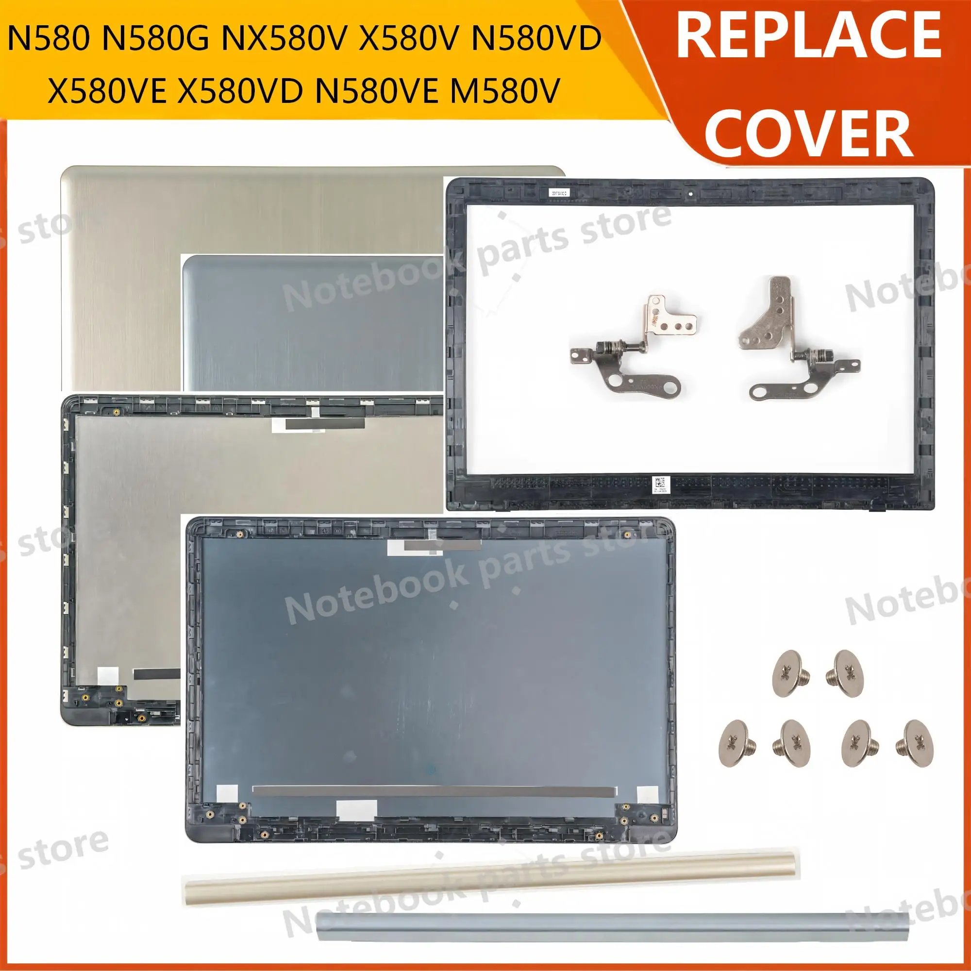 Replace Cover For NX580 N580G NX580V X580V N580VD X580VE X580VD N580VE M580V N580 Top Lid Frame Hinges Back Cover Plastic/Metal