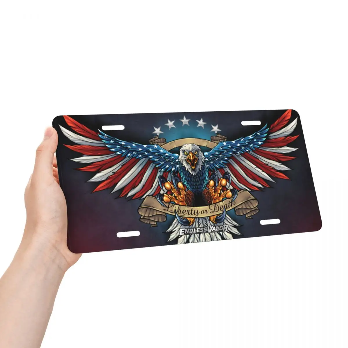 Customized Funny Eagle With US Flag Wings Decorative Metal License Plate American Flag Aluminum Car Front Vanity Tag 12x6 Inch