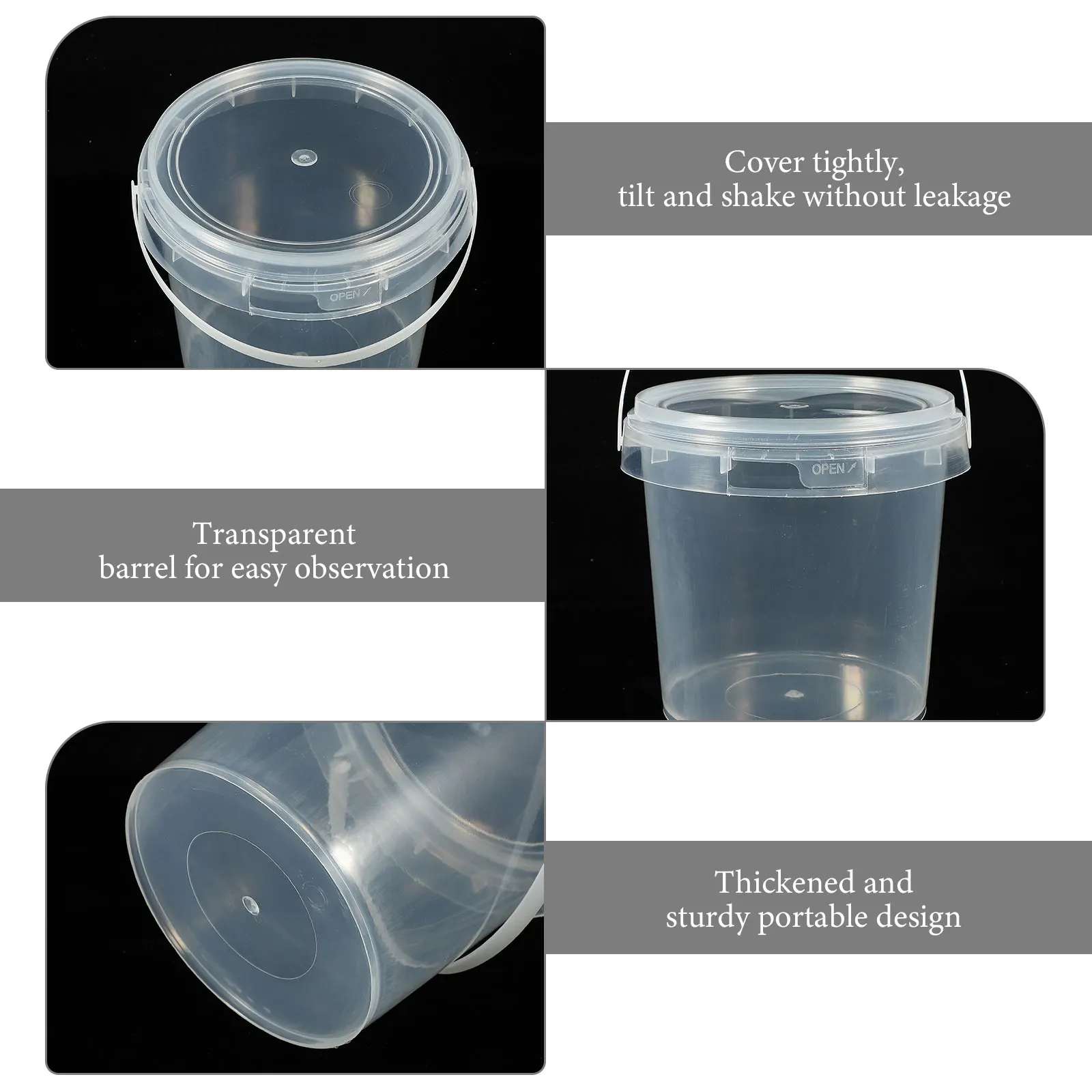 10pcs Plastic Storage Buckets Kitchen Containers Empty Bucket Clear Container Household Items Sealed Lid Portable 500ml 1000ml