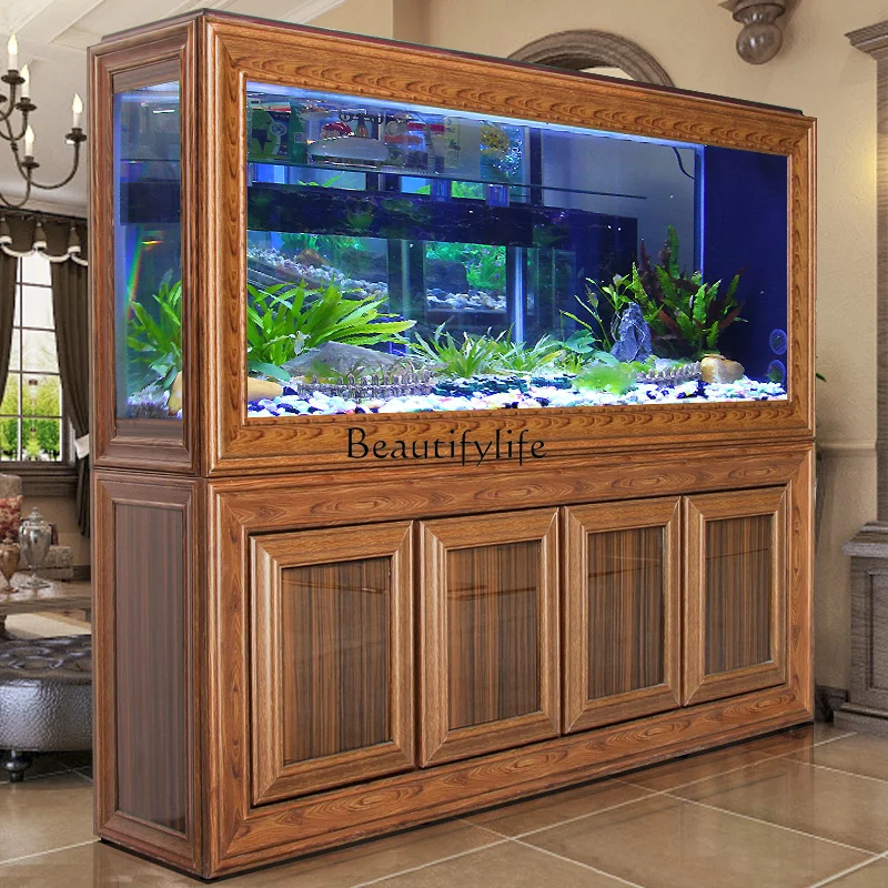 

Aquarium large living room mahogany pattern screen bottom filter new Chinese home
