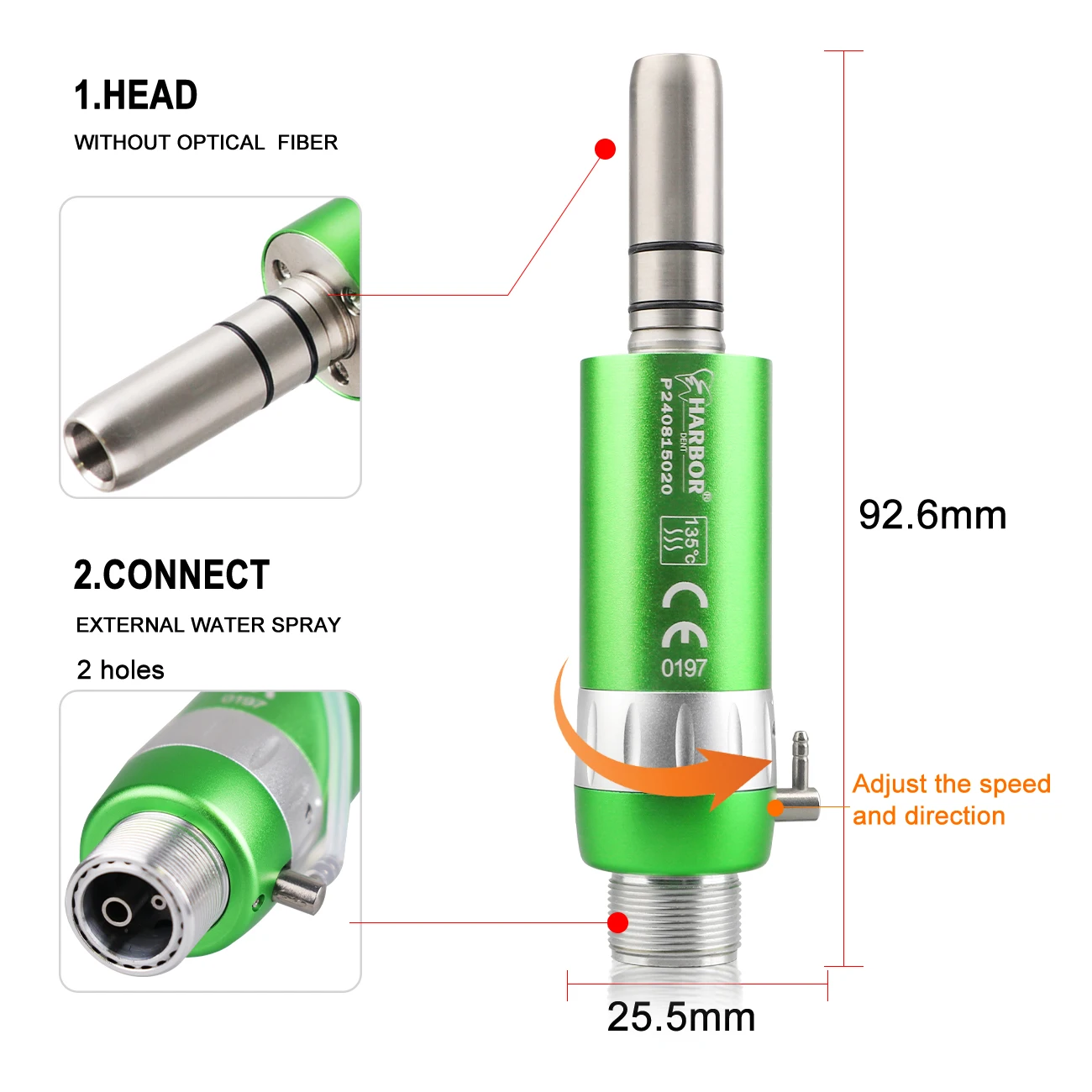 5 uds/Kit de pieza de mano Dental alta/baja con luz LED, turbina de aire de pulverización de agua de contraángulo recto para equipo de laboratorio de odontología