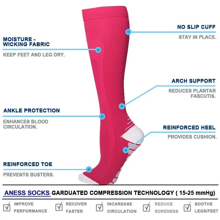 Compression Socks Blood Circulation Anti-Fatigue Comfortable Graduated Compression Stockings Golfs Cycling Socks Sports Socks