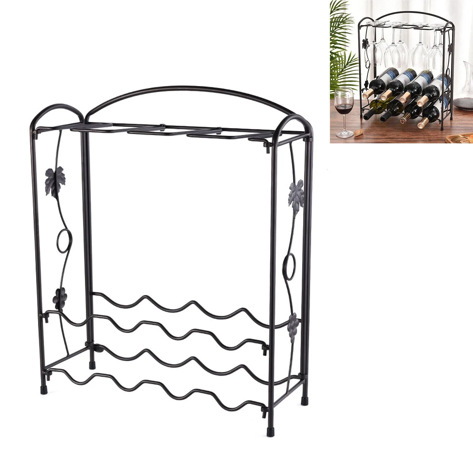 Countertop Wine Rack Wine Rack + Glass Stand Metal Wine Bottle Rack Storage-