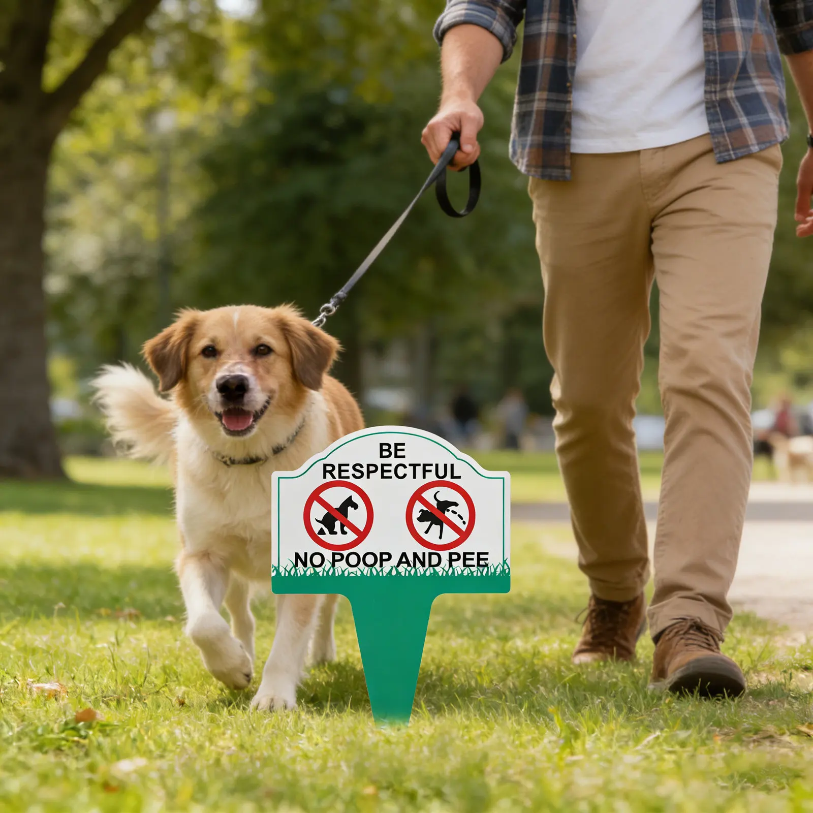 No Pooping Dog Sign 13.6x9.6 Inch Eye Catching Vivid Metal Warning Stake for Outdoor Yard Garden Landscaping Dog Waste Signs