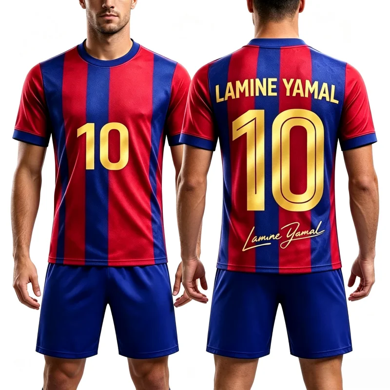 2026 Fashion New AI Yamal No.10 3D Breathable Football Summer  T-shirt Shorts Set  FamilyMatching Quick Drying Sweat Absorption