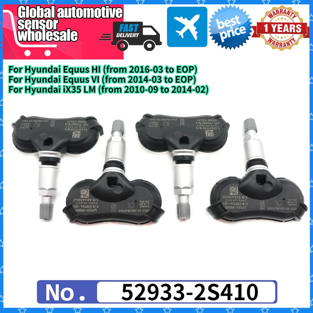 

52933-2S410 4x Tire Pressure Monitor Sensor TPMS for 13-15 HYUNDAI IX35 TUCSON [LM] KIA SPORTAGE [SL] 434MHz 529333M000