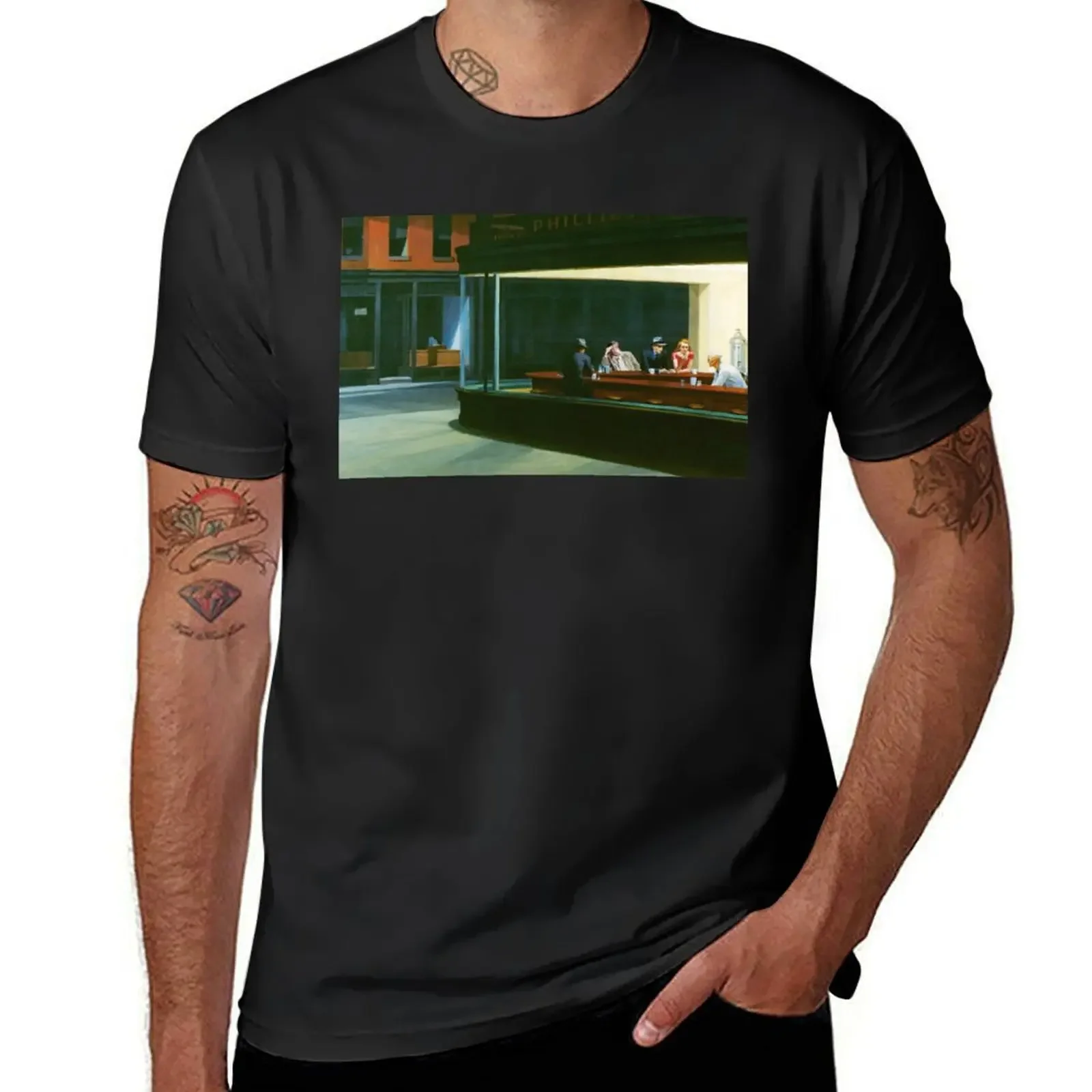 

NIghthawks by Edward Hopper and Liutenant Columbo T-Shirt vintage cotton graphic tees mens graphic t-shirts anime