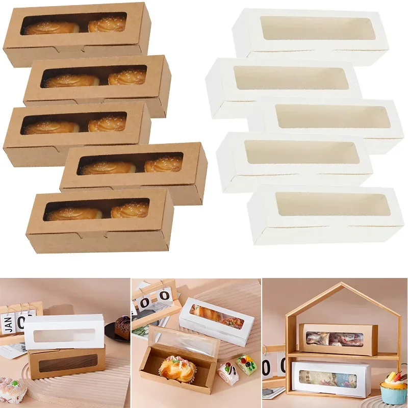 5/10Pcs Brown Kraft Paper DIY Crafts Packing Box Small Foldable Pack Box/ with Clear Window Wedding Birthday Party Packaging 과자통