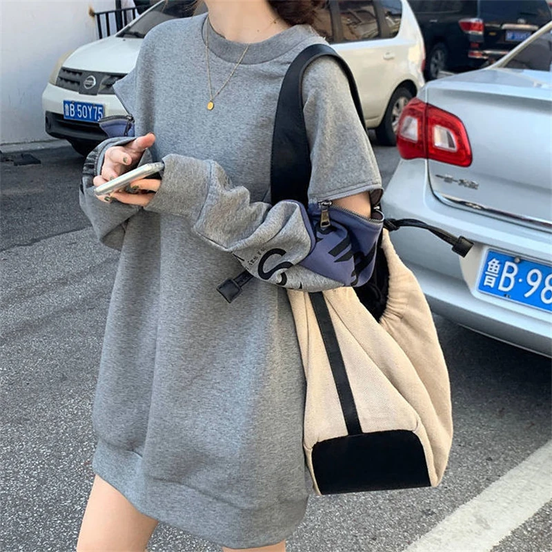 Donne Trendy Letter Print Zipper Harajuku Streetwear felpe Oversize Y2K Casual Pullover manica lunga top Hip Hop Sudaderas