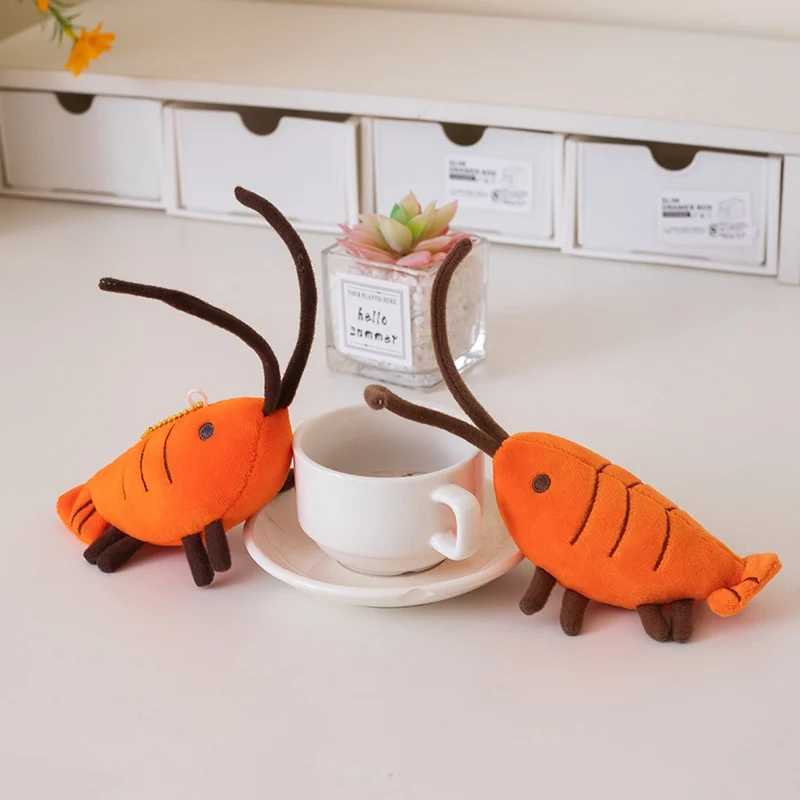 Kawaii Shrimp Plush Pendant Cute Cartoon Stuffed Keyrings Girls Bag Car Phone Shrimp Plush Keychain