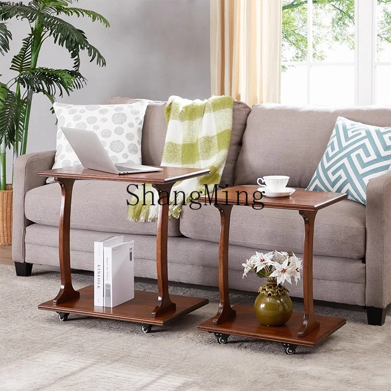 

ZYY solid wood bedroom bedside table removable wheeled small square table living room small side table creative side cabinet