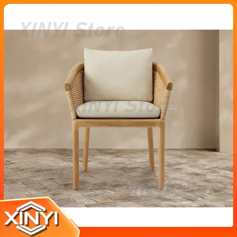 Modern Outdoor Teak Dining Chair for All-Weather Wicker Quick-Dry Cushion Eco-Friendly Durable Solid Wood Patio Dining Chair